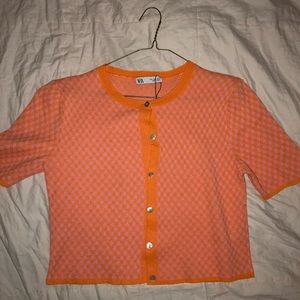zara pink and orange button shirt